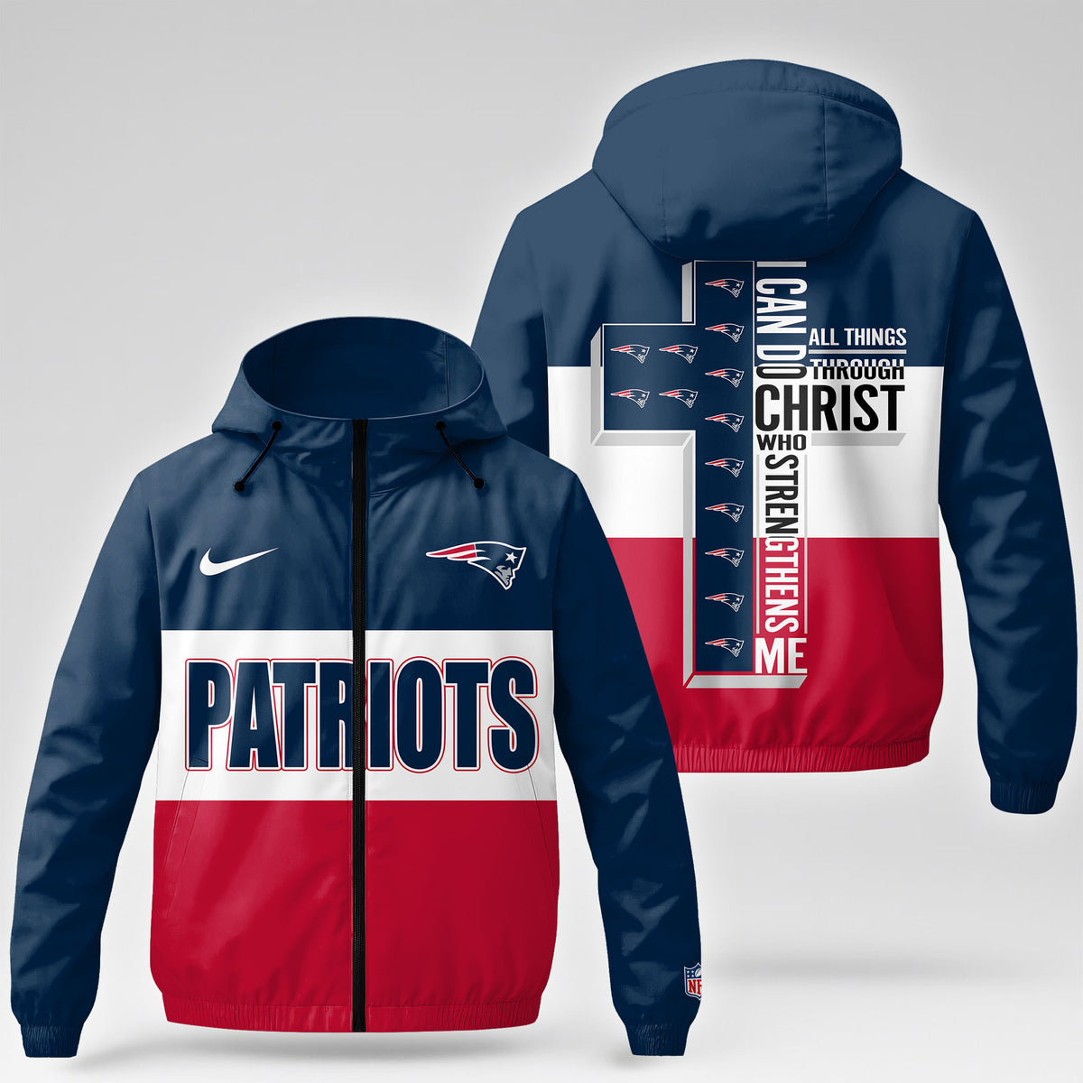 New England Patriots | Premium NFL Strength Through Christ Windbreaker Jacket NTH1