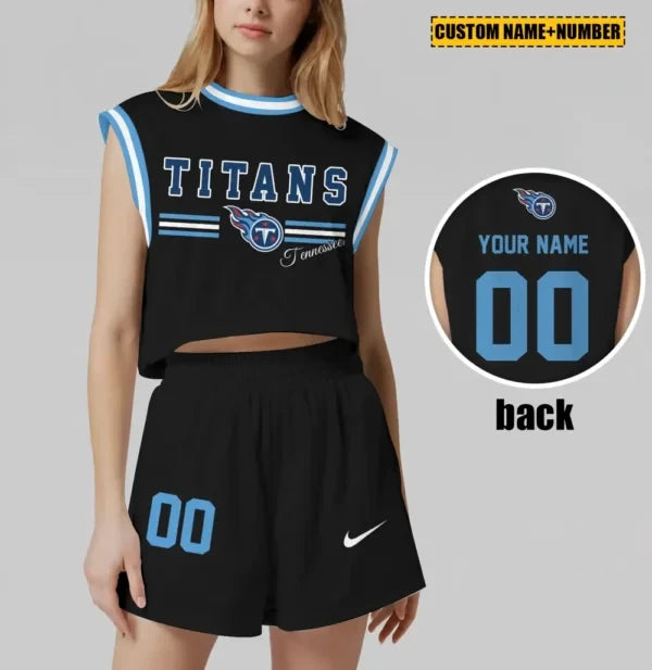 Tennessee Titans Women Sleeveless Crop Top And Shorts Set SPTWSCTSS771