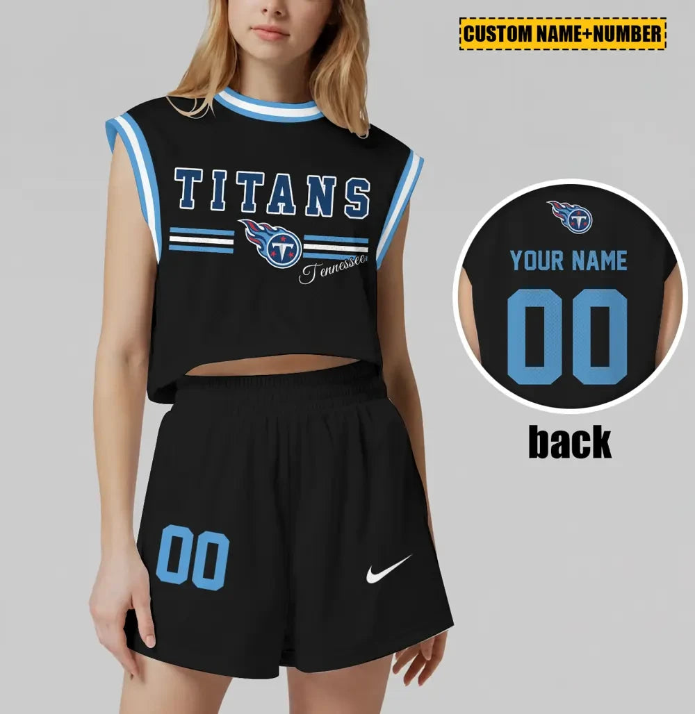 Tennessee Titans Women Sleeveless Crop Top And Shorts Set SPTWSCTSS771