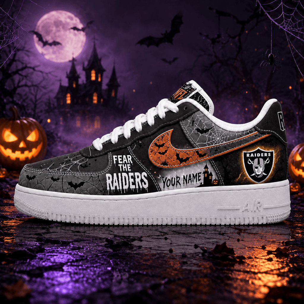 Las Vegas Raiders | Premium NFL Fear The Team Halloween AF1 Sneakers - VA32183