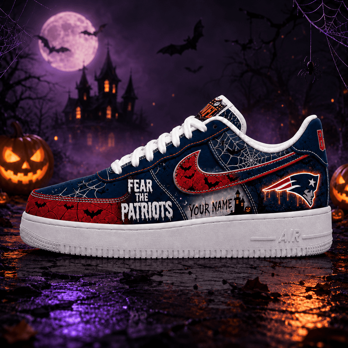 New England Patriots | Premium NFL Fear The Team Halloween AF1 Sneakers - VA32188