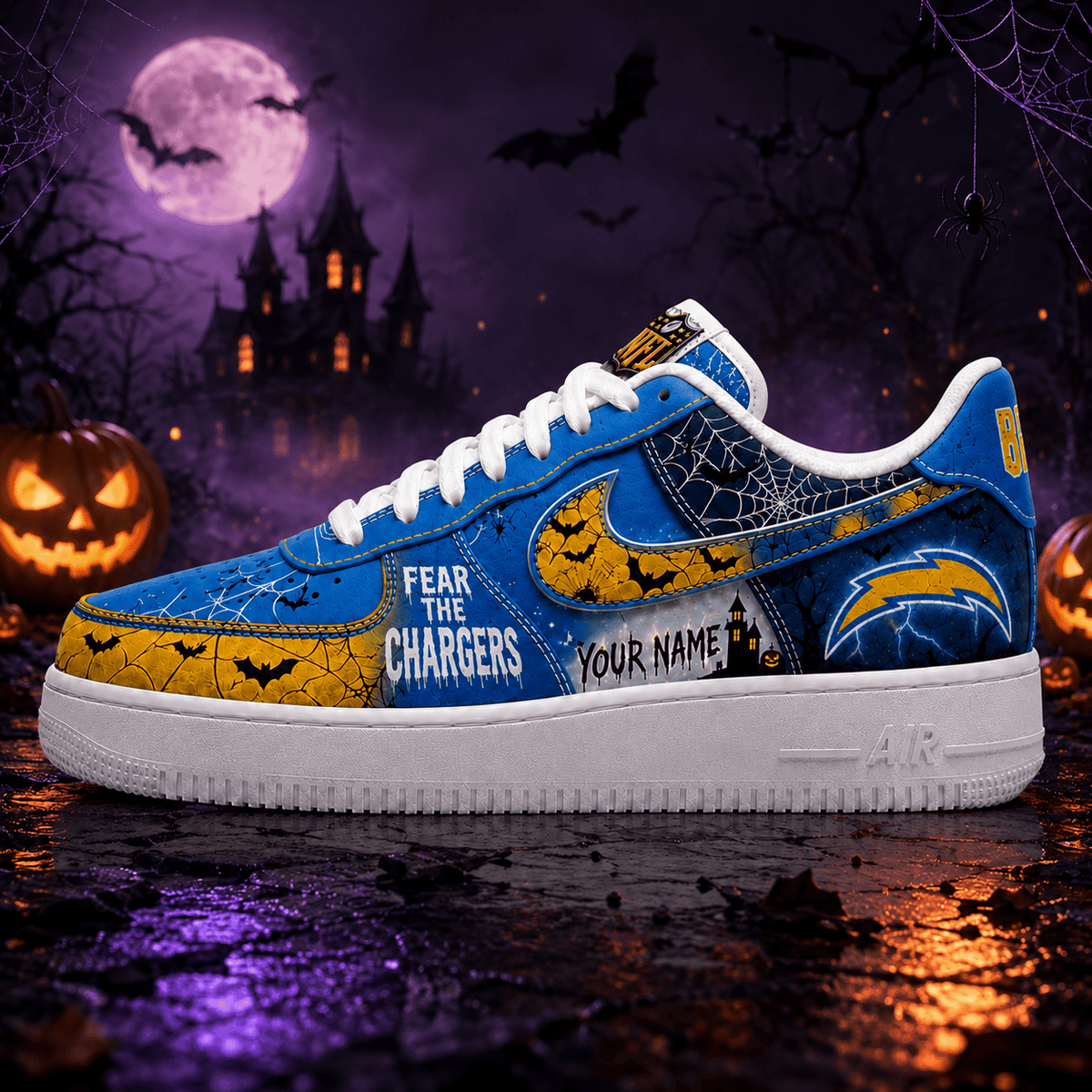 Los Angeles Chargers | Premium NFL Fear The Team Halloween AF1 Sneakers - VA32186