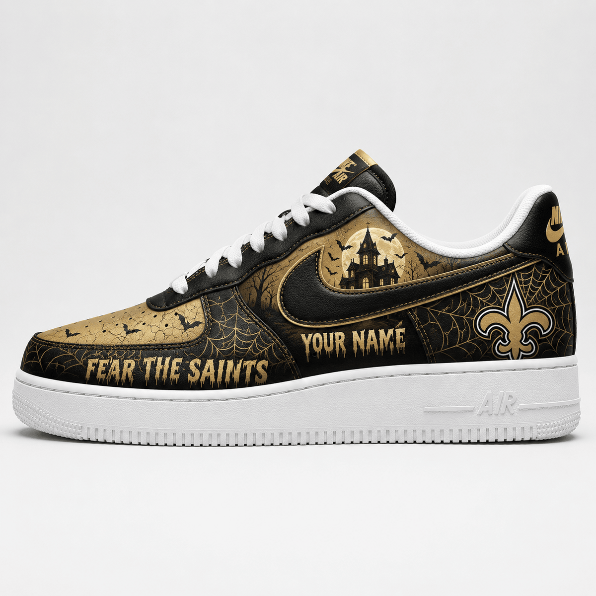 New Orleans Saints | Premium NFL Fear The Team Halloween AF1 Sneakers - VA32191