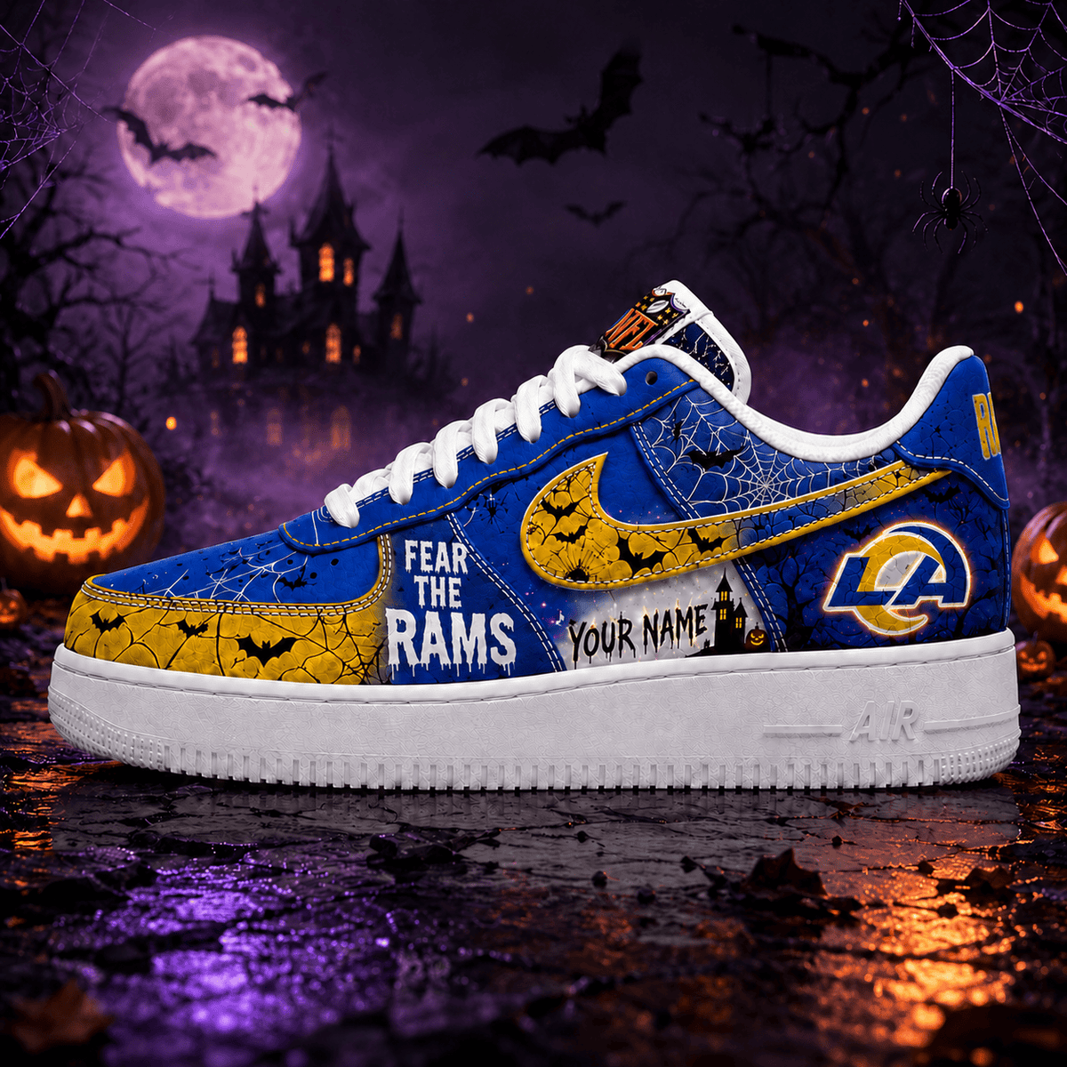 Los Angeles Rams | Premium NFL Fear The Team Halloween AF1 Sneakers - VA32181