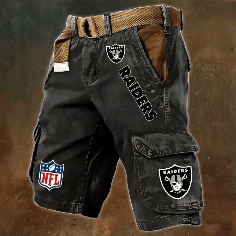 Las Vegas Raiders Pocket Print Cargo Shorts (Belt Not Included) S9MCS017