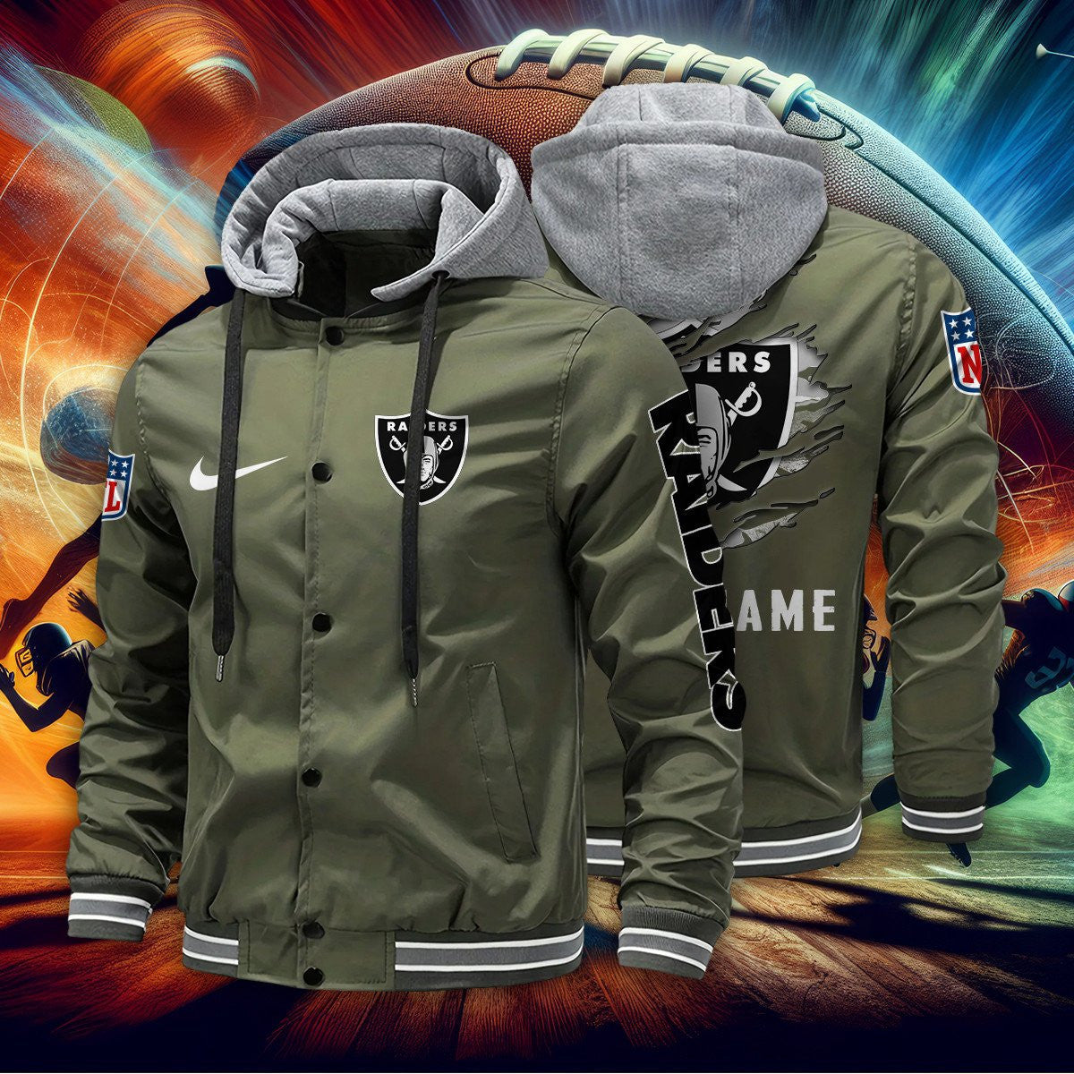 Las Vegas Raiders Baseball Jacket With Detachable Hood AZBJDH010