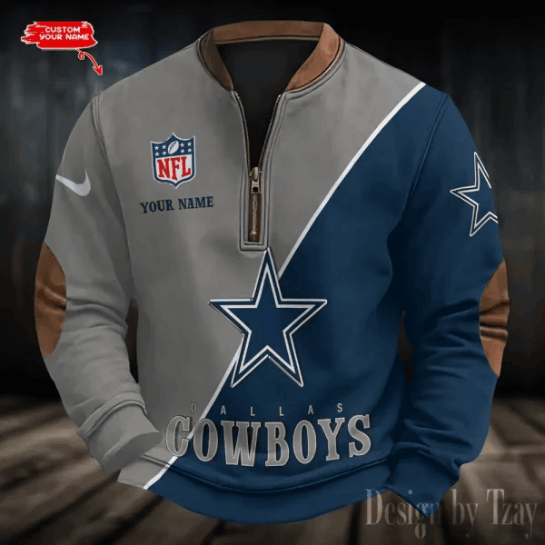 S9MPZNS137-Dallas Cowboys Premium Personalized Game-Day Quarter-Zip