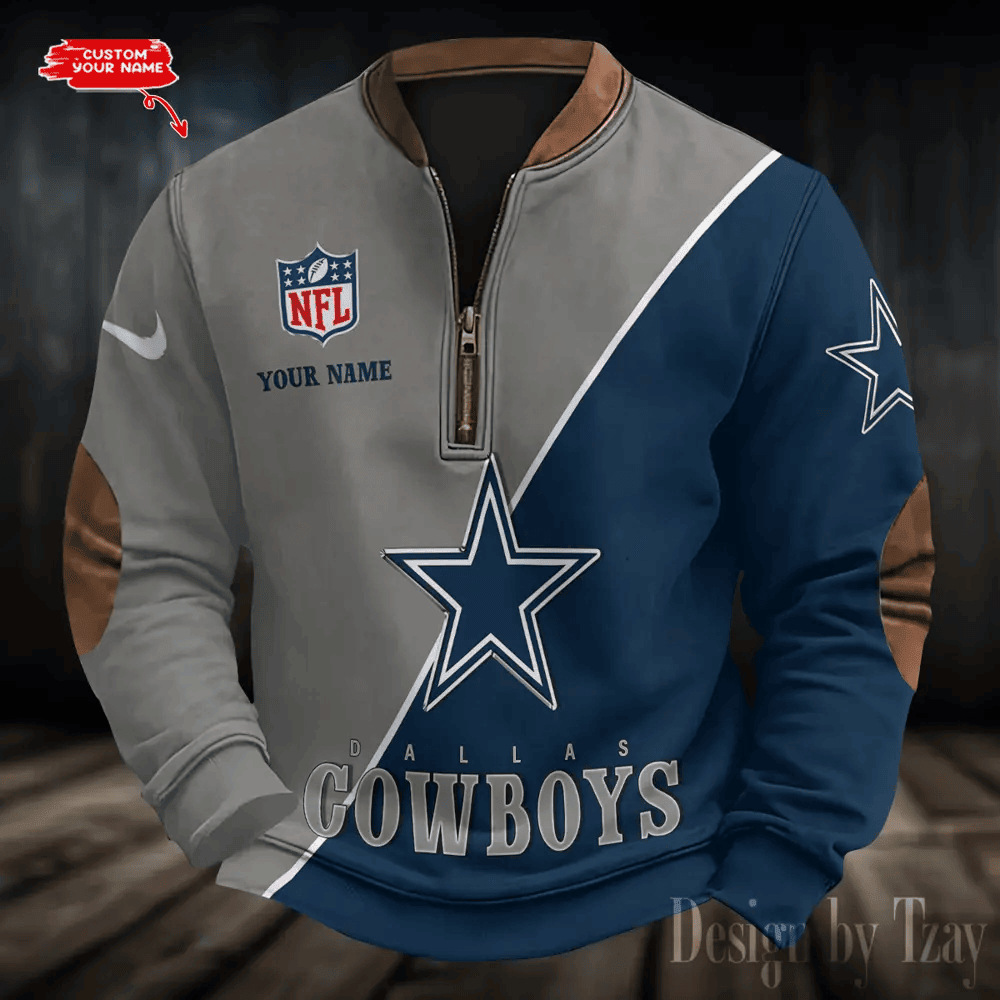 S9MPZNS137-Dallas Cowboys Premium Personalized Game-Day Quarter-Zip