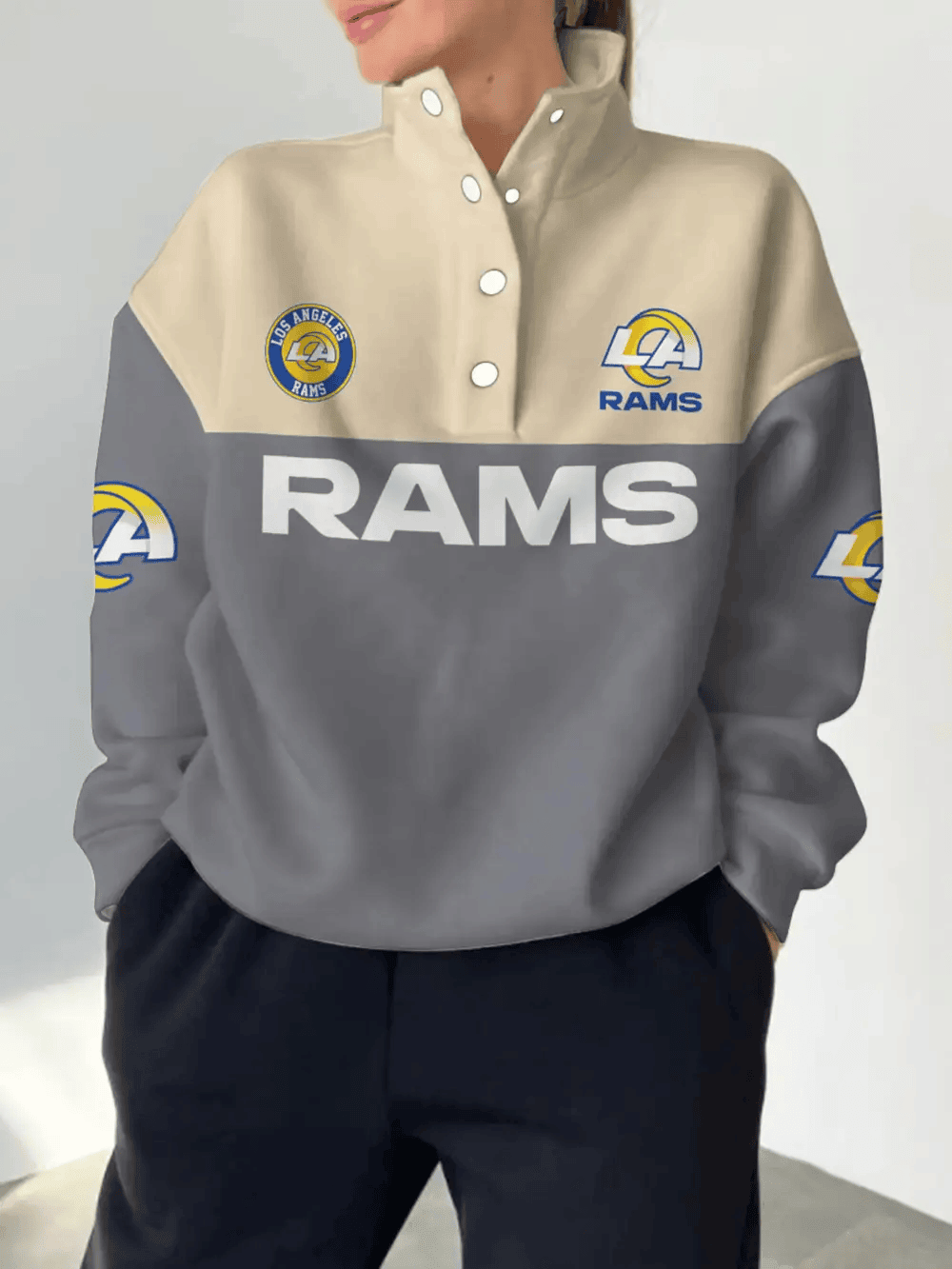 Los Angeles Rams New Design Casual Snap Mockneck Pullover Sweatshirt SPTCSMPS044