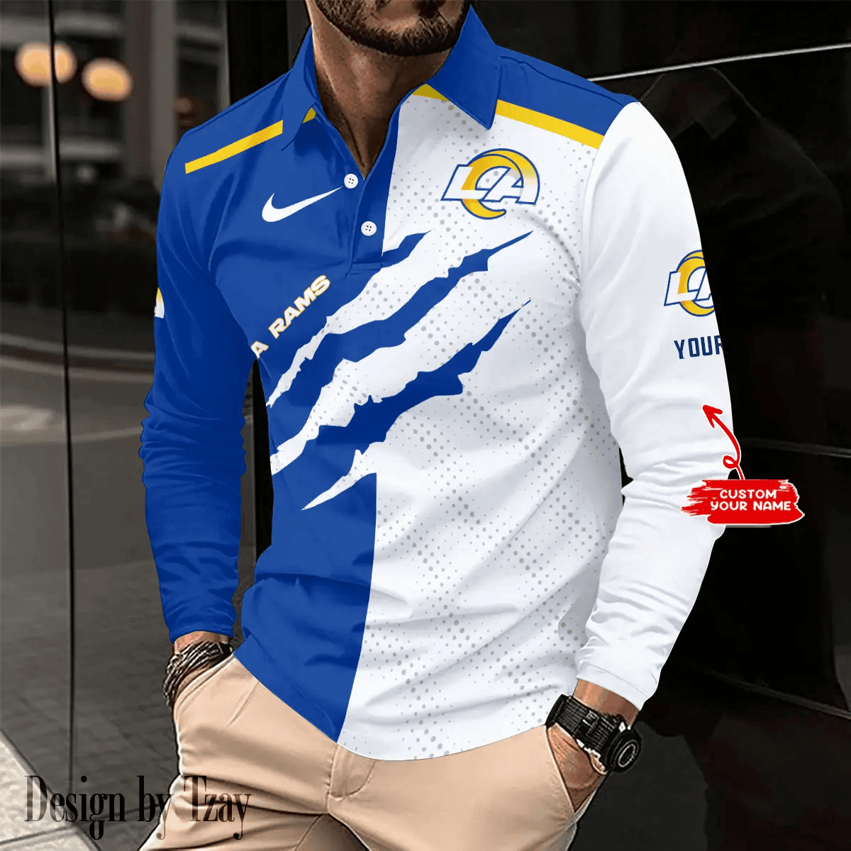 SPTLSPS073- Los Angeles Rams Long Sleeve Zip | Polo Shirt DV7