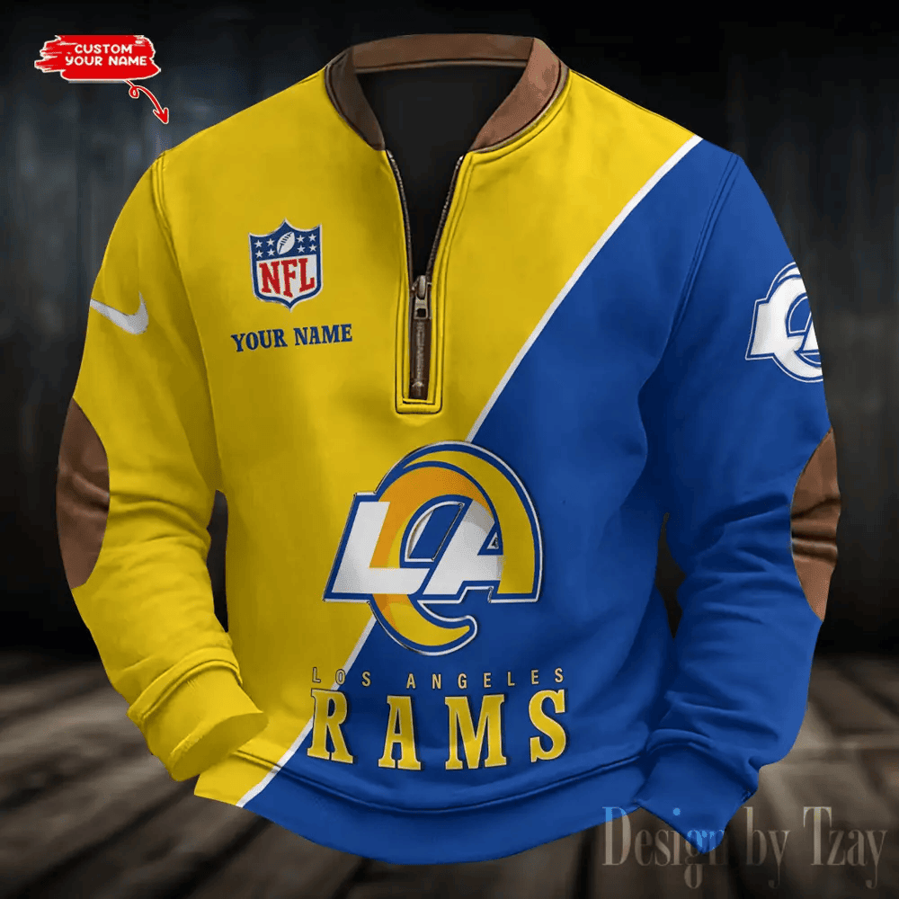 S9MPZNS147-Los Angeles Rams Premium Personalized Game-Day Quarter-Zip