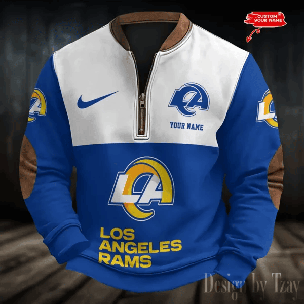 S9MPZNS179-Los Angeles Rams Premium Personalized Game-Day Quarter-Zip
