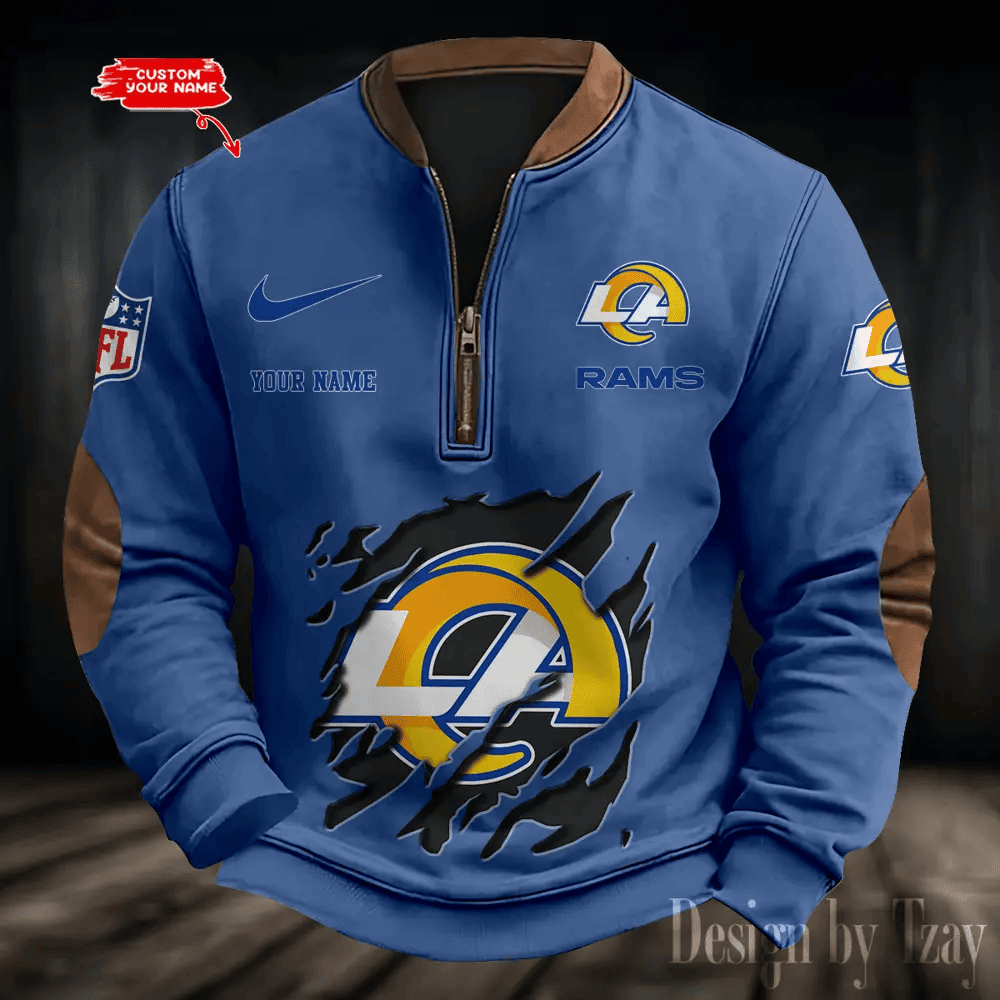 S9MPZNS019-Los Angeles Rams Premium Personalized Game-Day Quarter-Zip