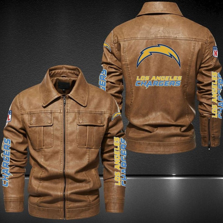 Los Angeles Chargers Collared Leather Jacket For Sport Fan AZCCLJ003