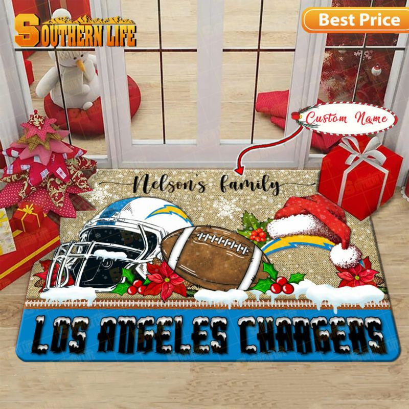 Los Angeles Chargers Christmas Personalized Doormat BGDMM529