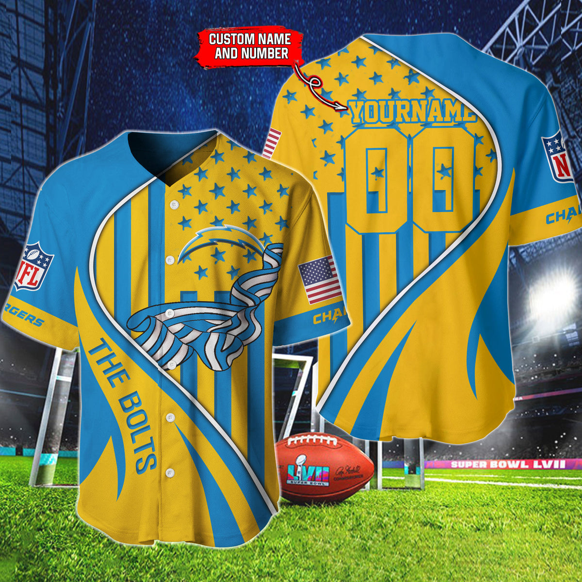 Los Angeles Chargers Personalized Baseball Jersey BG876