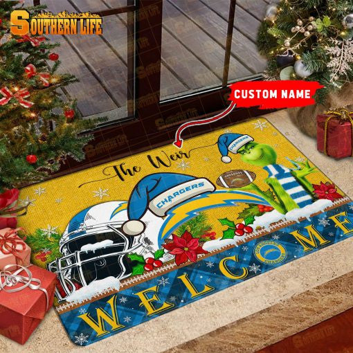 Los Angeles Chargers Christmas Personalized Doormat BGDMM555