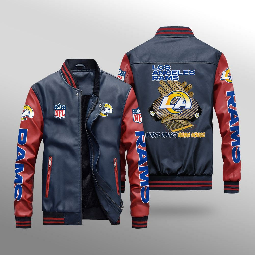 Los Angeles Rams Premium Fleece-Lined Leather Bomber Jacket BG48