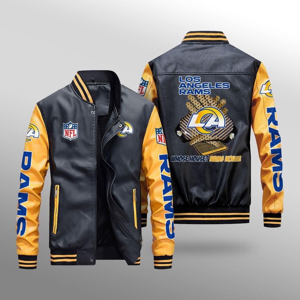 Los Angeles Rams Premium Fleece-Lined Leather Bomber Jacket BG48