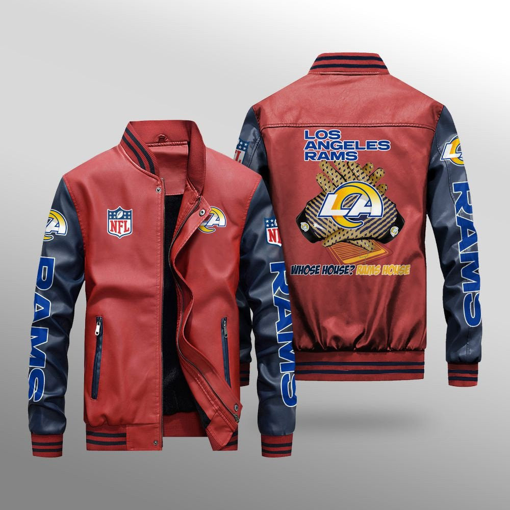 Los Angeles Rams Premium Fleece-Lined Leather Bomber Jacket BG48