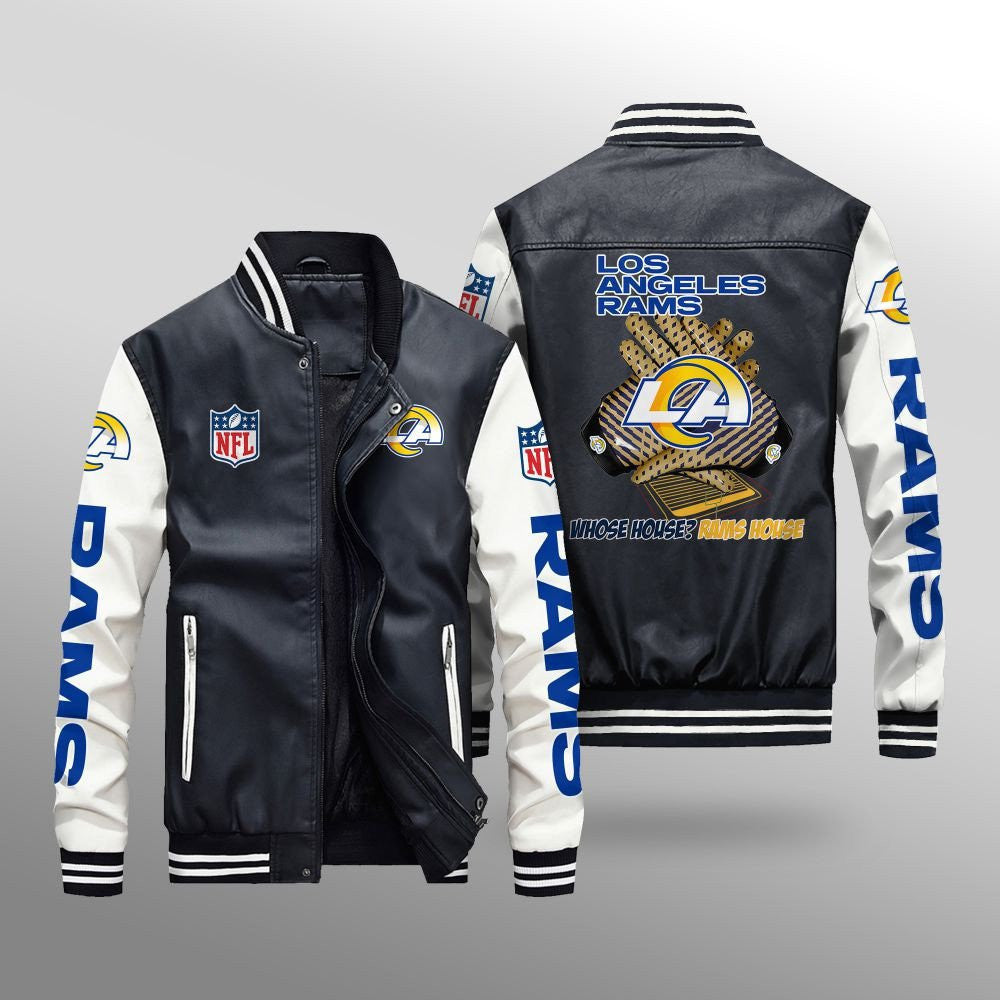 Los Angeles Rams Premium Fleece-Lined Leather Bomber Jacket BG48