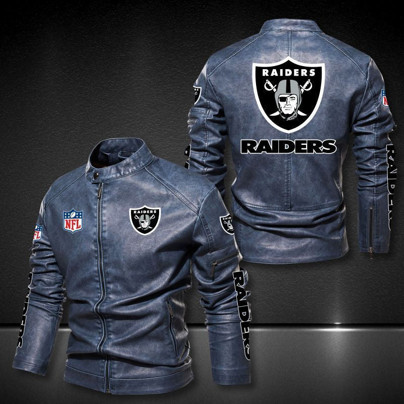 Las Vegas Raiders Stand-up Collar Leather Jacket BG15