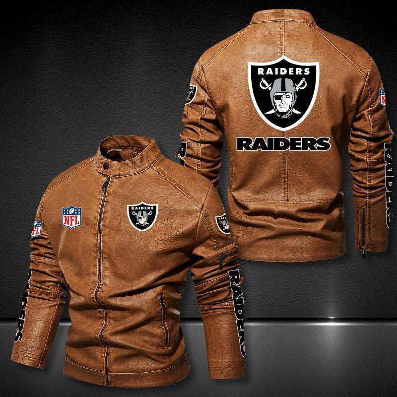 Las Vegas Raiders Stand-up Collar Leather Jacket BG15