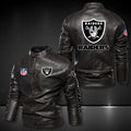 Las Vegas Raiders Stand-up Collar Leather Jacket BG15