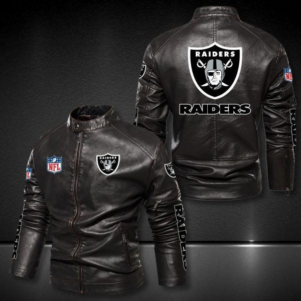 Las Vegas Raiders Stand-up Collar Leather Jacket BG15