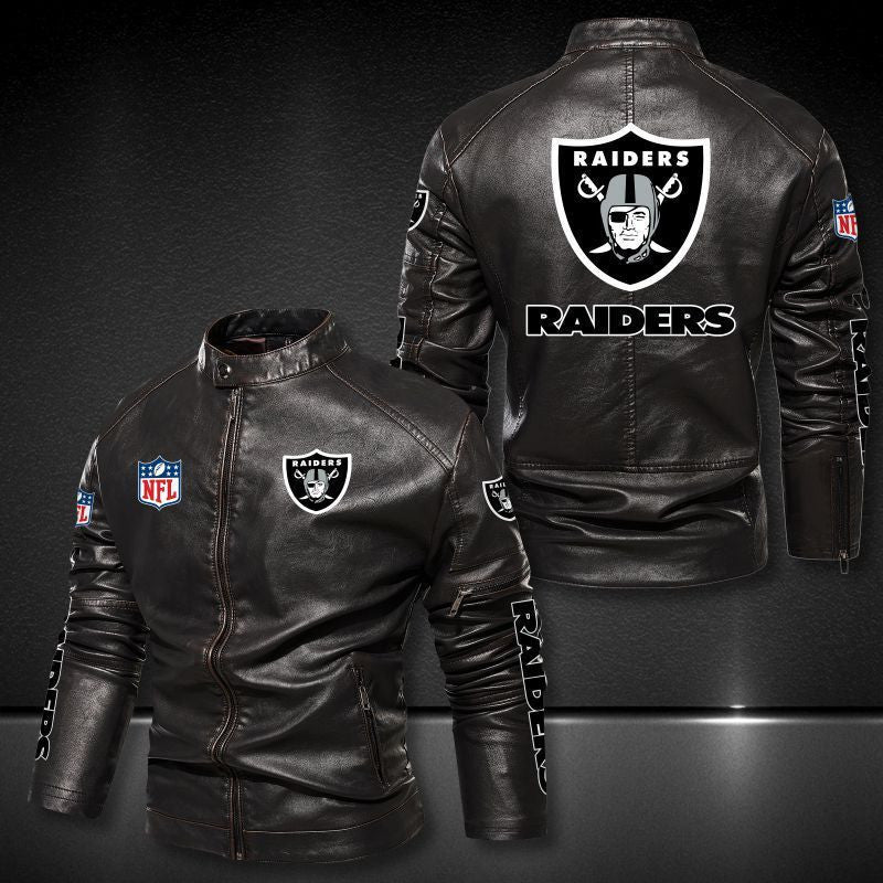 Las Vegas Raiders Stand-up Collar Leather Jacket BG15