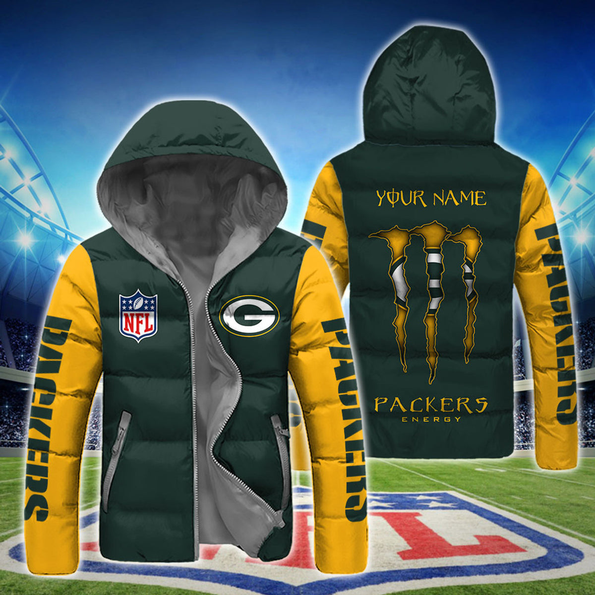 N.F.L.GREEN-BAY-PACKERS-TEAM-HOODED-SPORT-DOWN-JACKETS JI8789