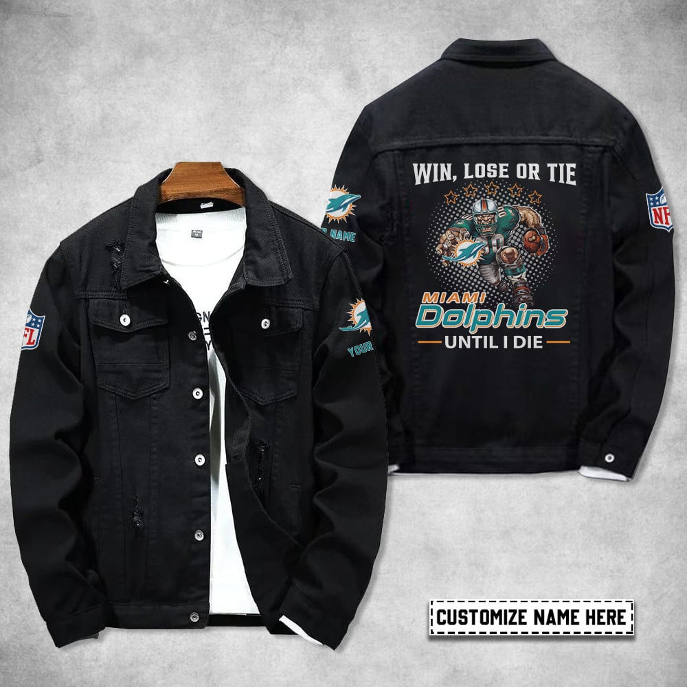 Miami Dolphins Personalized Premium Denim Jacket S9DJ056