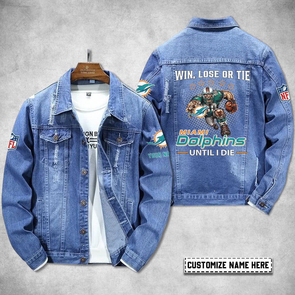 Miami Dolphins Personalized Premium Denim Jacket S9DJ056