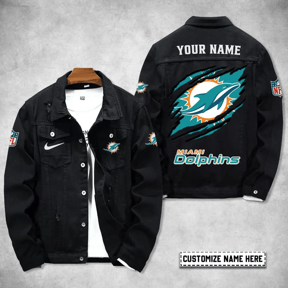 Miami Dolphins Personalized Premium Denim Jacket S9DJ077