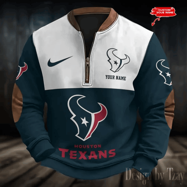 S9MPZNS173-Houston Texans Premium Personalized Game-Day Quarter-Zip