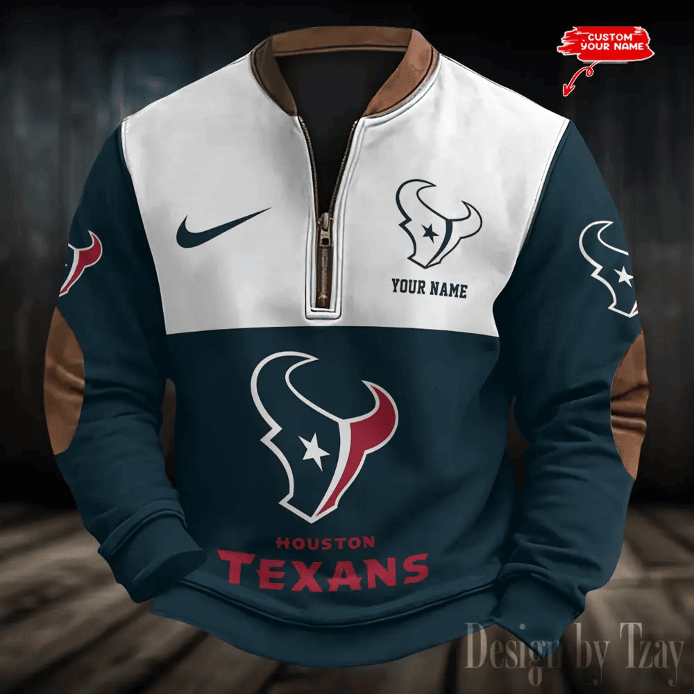 S9MPZNS173-Houston Texans Premium Personalized Game-Day Quarter-Zip