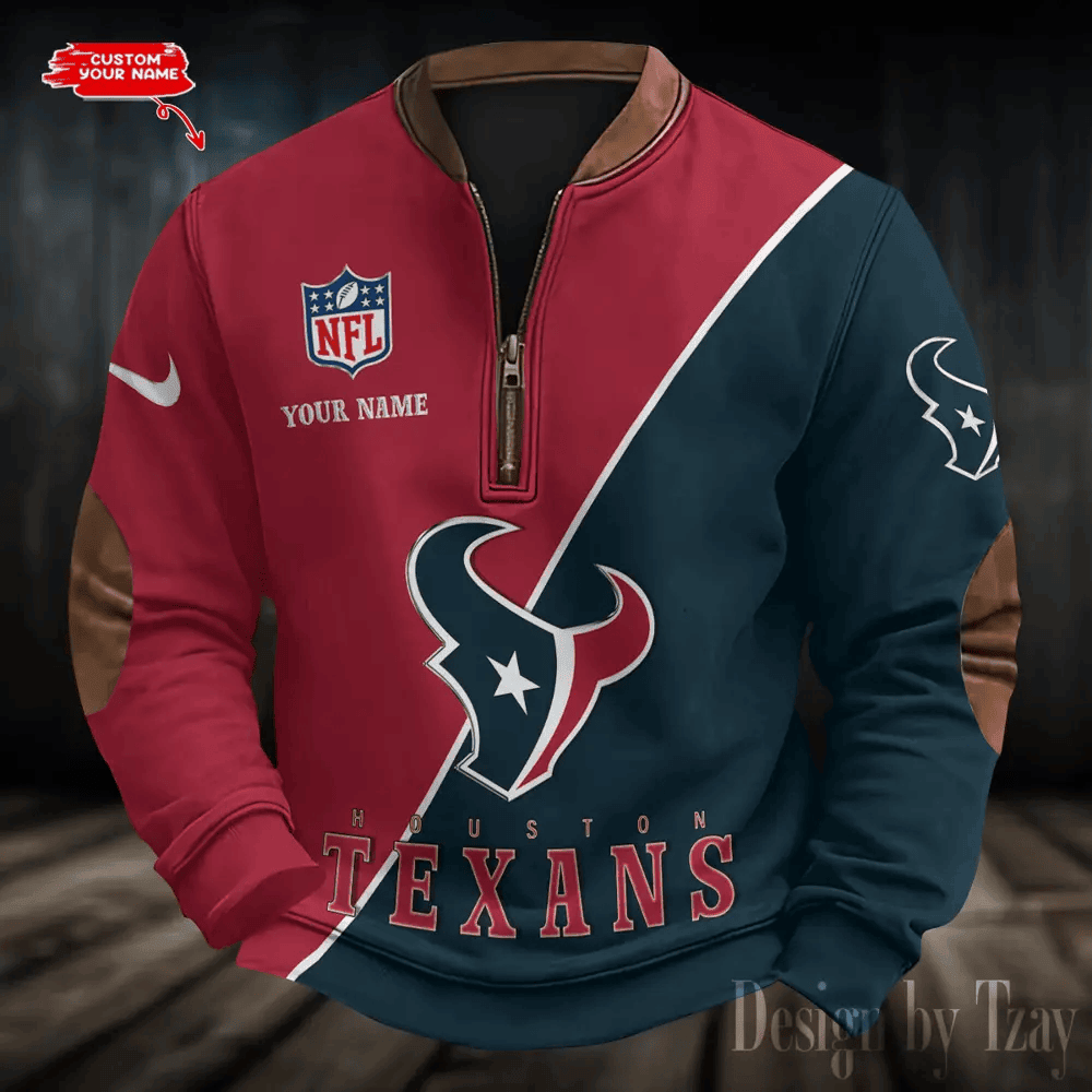 S9MPZNS141-Houston Texans Premium Personalized Game-Day Quarter-Zip