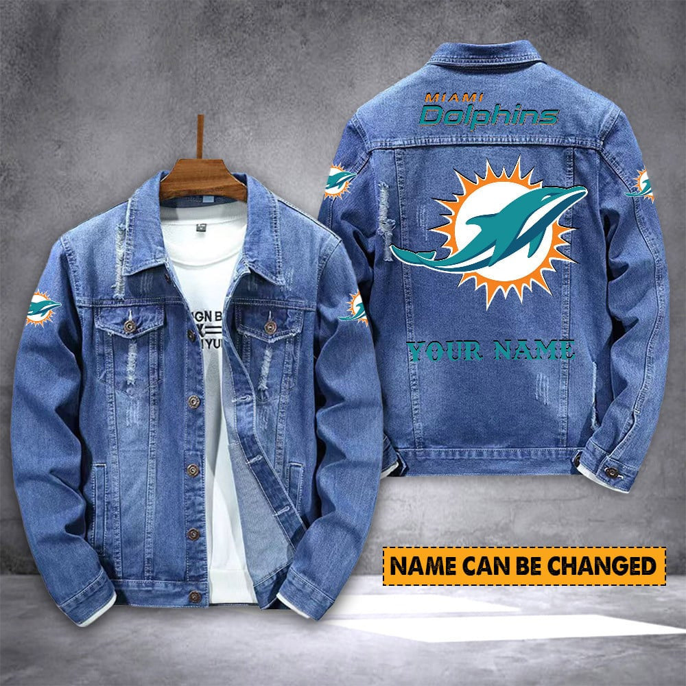 Miami Dolphins Personalized Premium Denim Jacket S9DJ020
