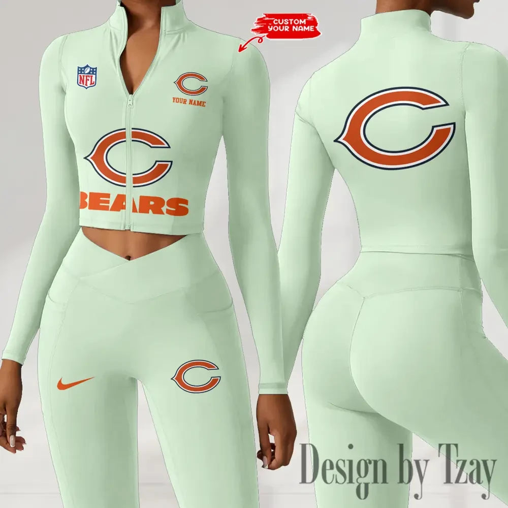 Chicago Bears Zipper Sports Top Women Gym Long Sleeve for Fitness SPTZSTW038