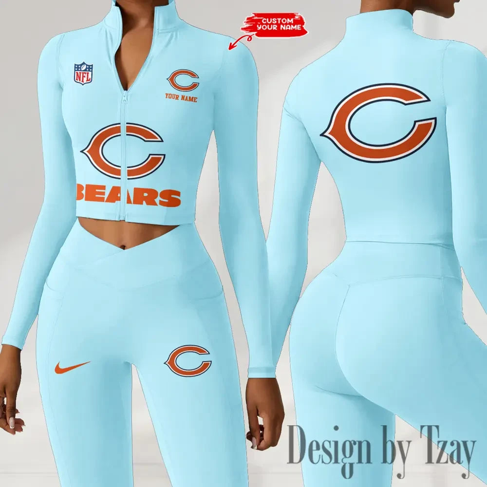 Chicago Bears Zipper Sports Top Women Gym Long Sleeve for Fitness SPTZSTW038