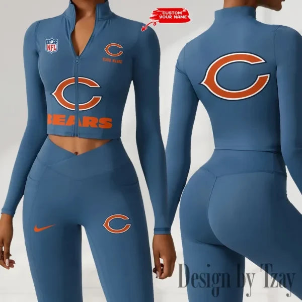 Chicago Bears Zipper Sports Top Women Gym Long Sleeve for Fitness SPTZSTW038