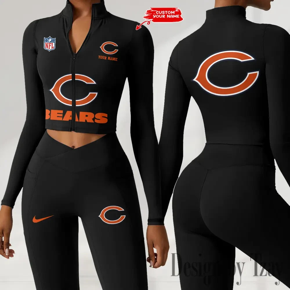 Chicago Bears Zipper Sports Top Women Gym Long Sleeve for Fitness SPTZSTW038
