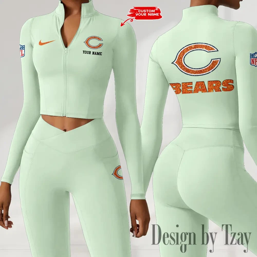 Chicago Bears Zipper Sports Top Women Gym Long Sleeve for Fitness SPTZSTW107