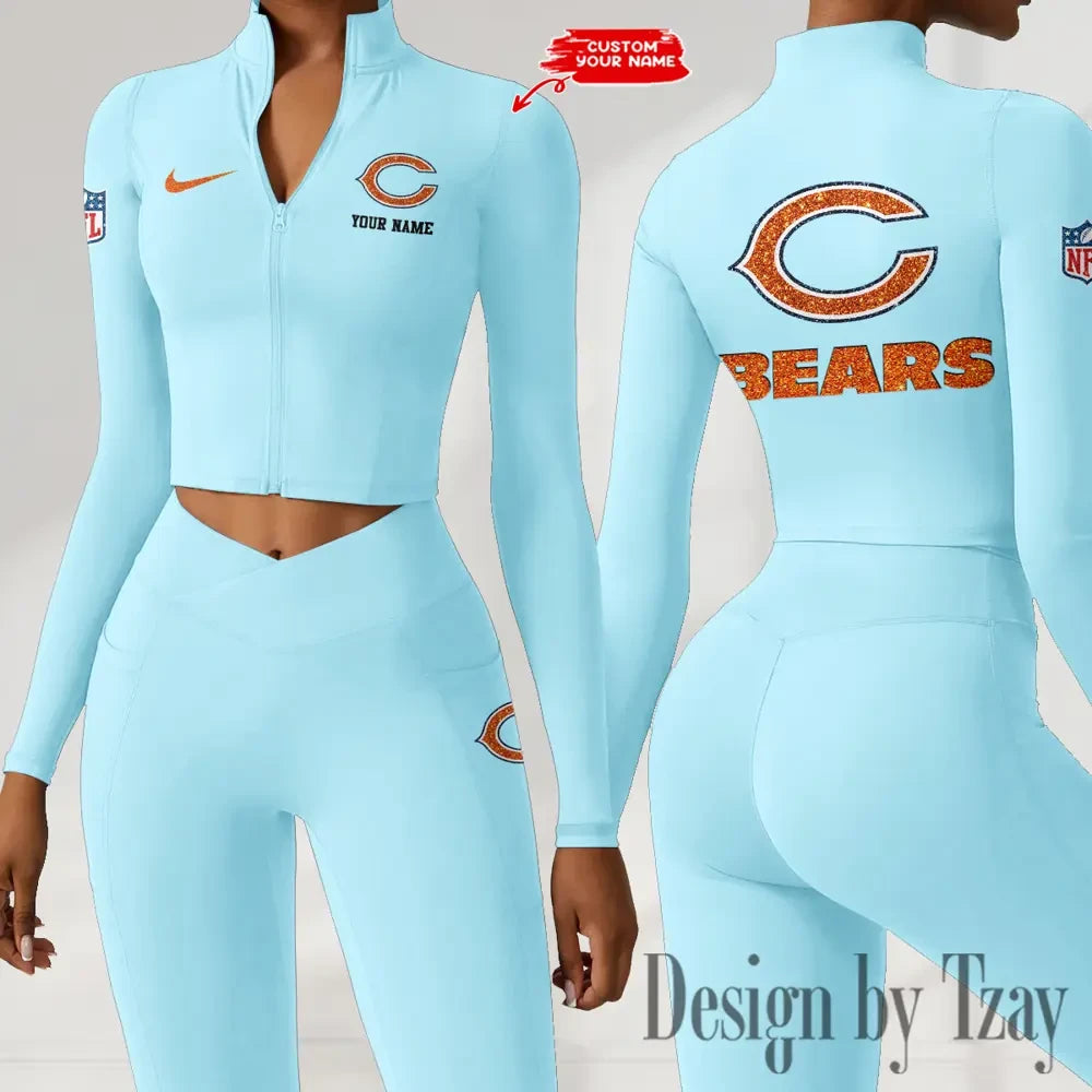 Chicago Bears Zipper Sports Top Women Gym Long Sleeve for Fitness SPTZSTW107