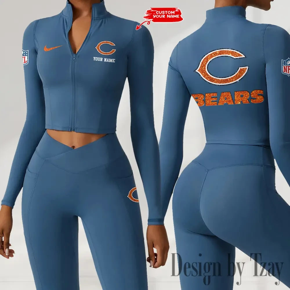 Chicago Bears Zipper Sports Top Women Gym Long Sleeve for Fitness SPTZSTW107