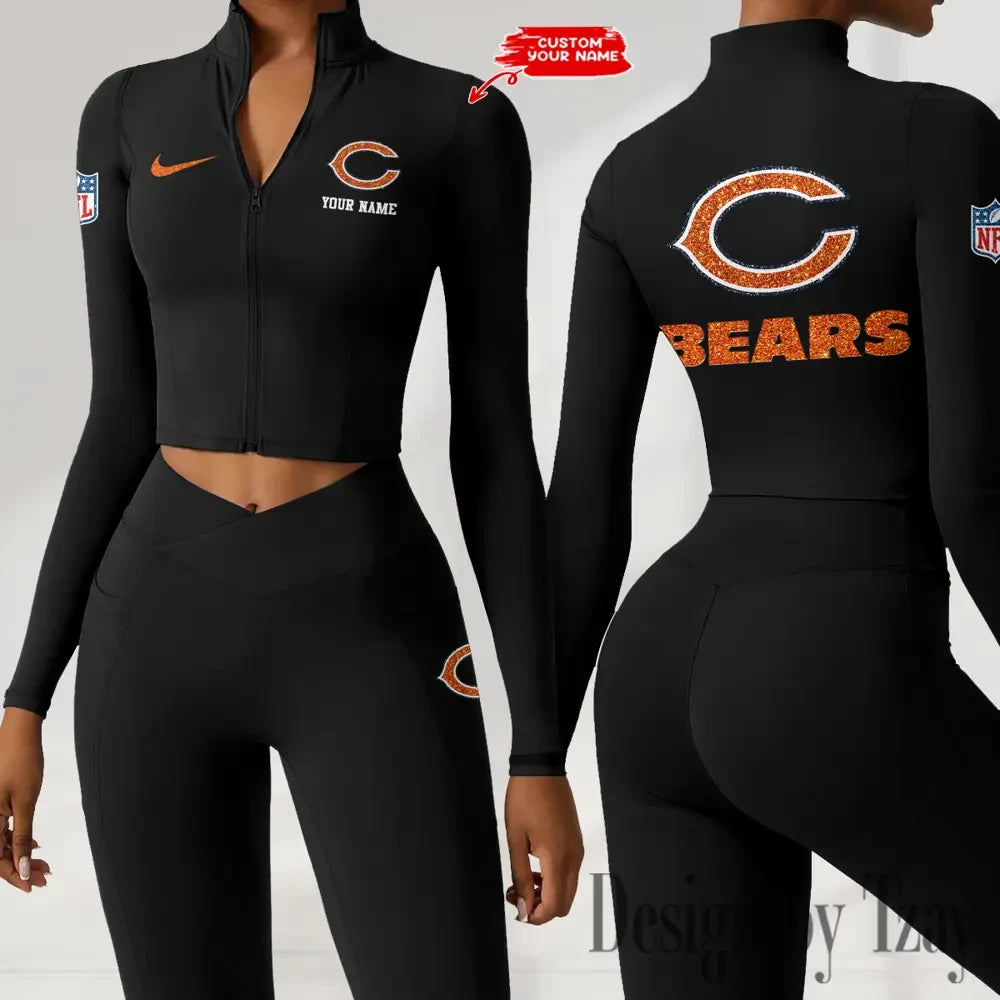 Chicago Bears Zipper Sports Top Women Gym Long Sleeve for Fitness SPTZSTW107