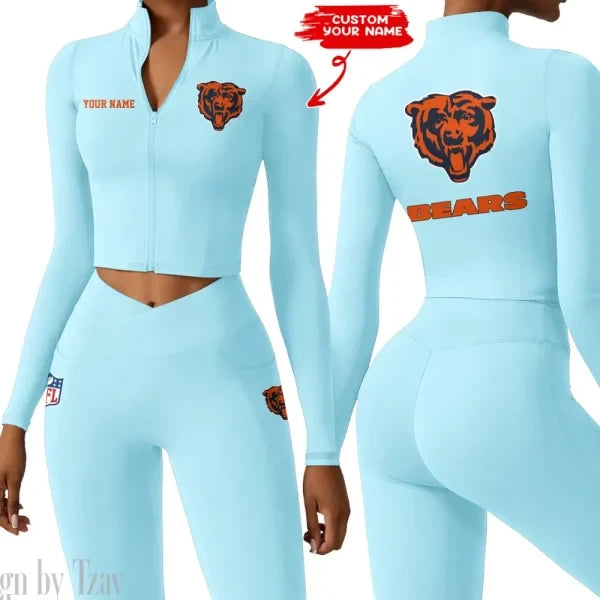 Chicago Bears Zipper Sports Top Women Gym Long Sleeve for Fitness SPTZSTW070