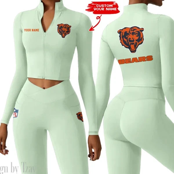Chicago Bears Zipper Sports Top Women Gym Long Sleeve for Fitness SPTZSTW070