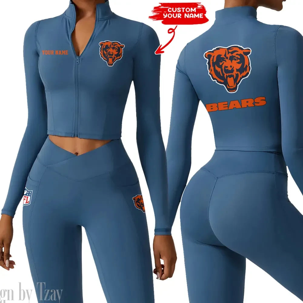 Chicago Bears Zipper Sports Top Women Gym Long Sleeve for Fitness SPTZSTW070