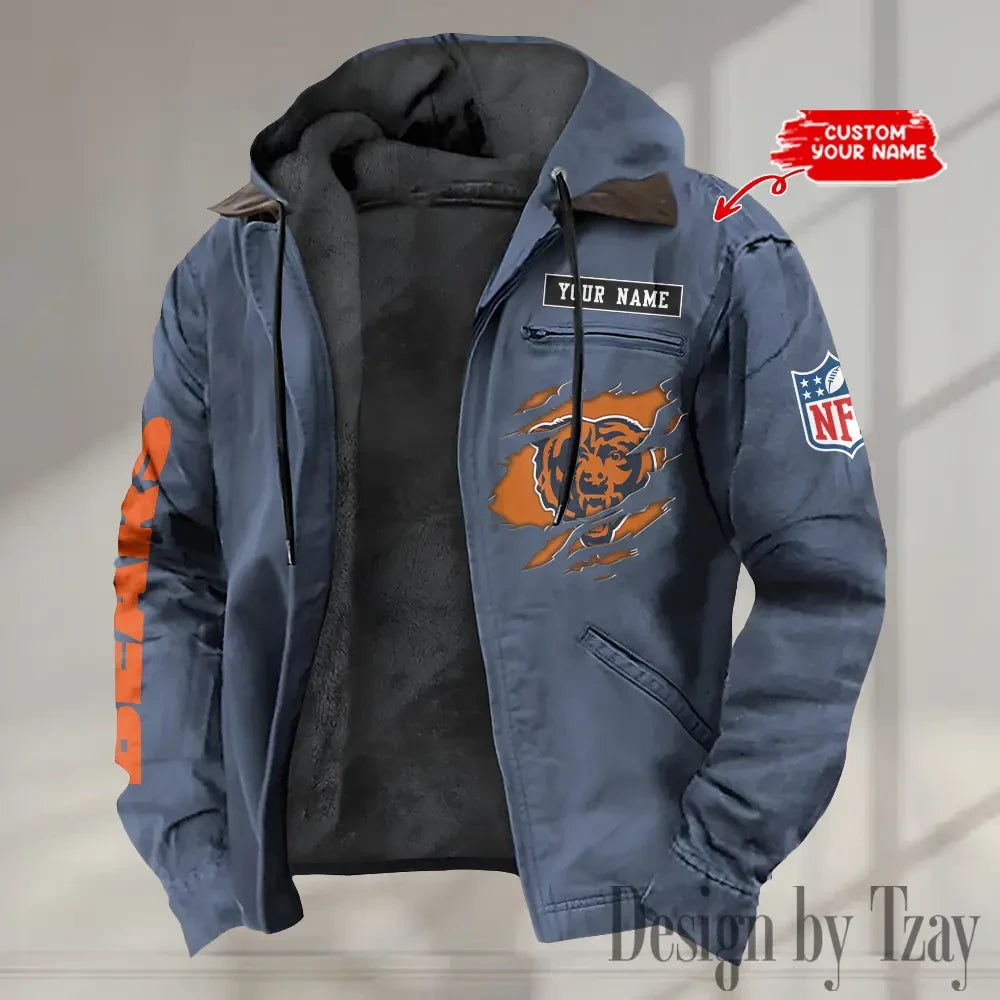 Chicago Bears Men's Casual Padded Jacket Hooded trending 2026 SPTPJH006